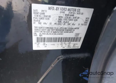 2012 Lincoln Mkx z USA, uszkodzony, nr VIN 2LMDJ8JK3CBL04083